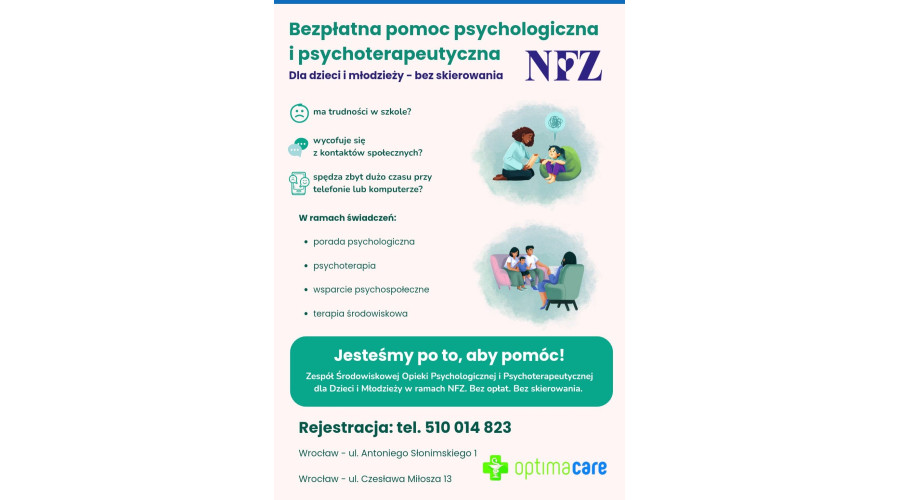 Bezpłatna pomoc psychologiczna i psychoterapeutyczna na NFZ we Wrocławiu