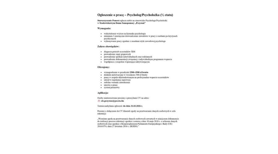 Praca dla psychologa w Łodzi