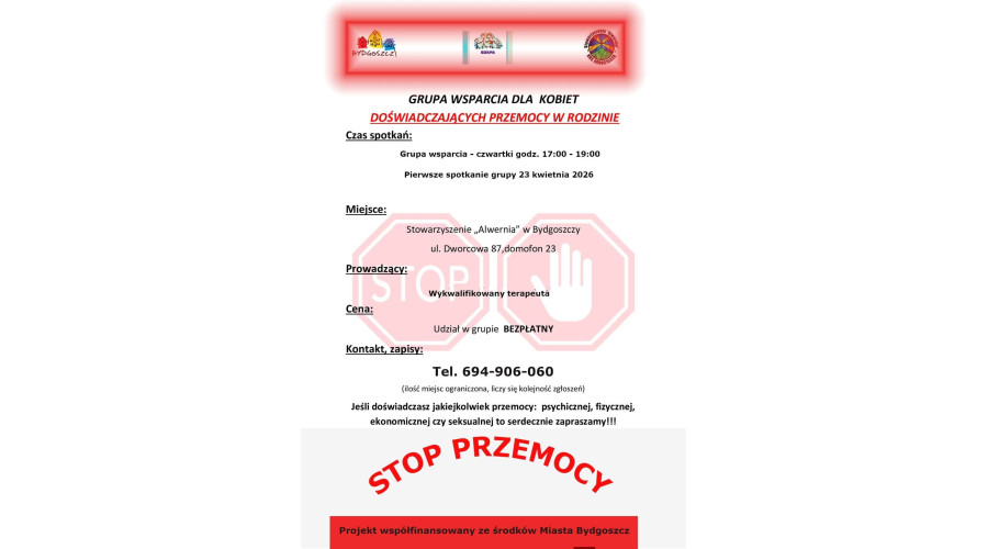 Bezpłatna grupa wsparcia dla kobiet doświadczających przemocy Bydgoszcz