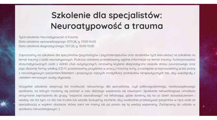 Szkolenie dla specjalist&oacute;w: Neuroatypowość a zaburzenia osobowości
