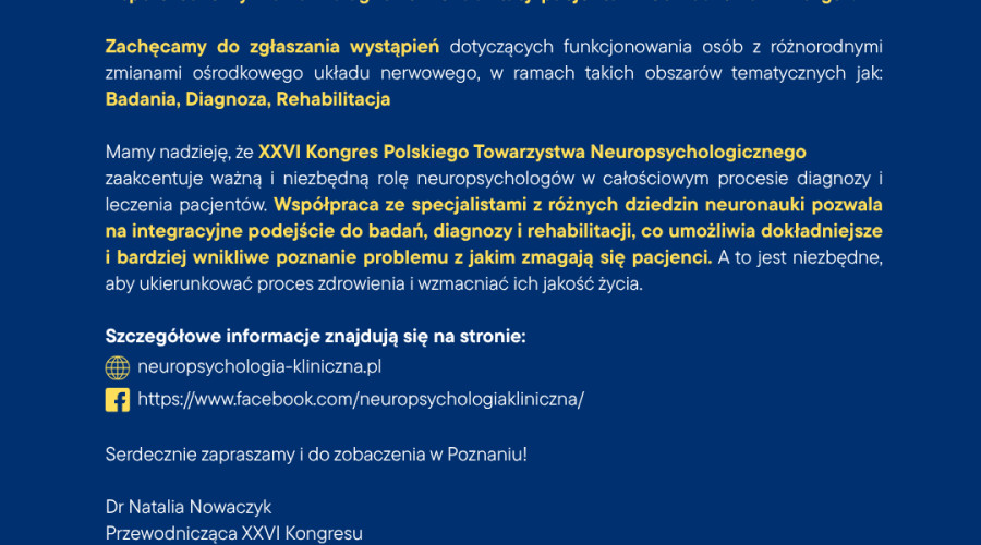 XXVI Kongres Polskiego Towarzystwa Neuropsychologicznego