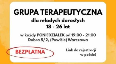 Bezpłatnej grupa terapeutyczna skierowana do młodych dorosłych Warszawa