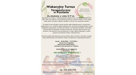 Bezpłatny turnus terapeutyczny w Poznaniu dla dzieci 12-17 lat