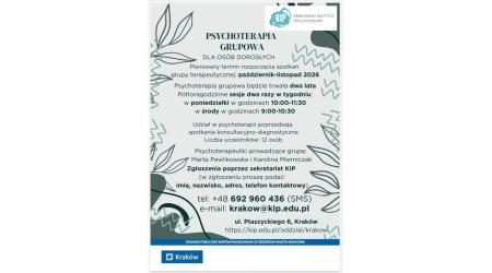 Bezpłatna 2 letnia psychoterapia grupowa