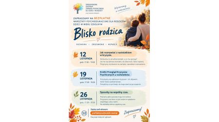 Bezpłatne warsztaty psychoedukacyjne dla rodzic&oacute;w dzieci szkolnych Warszawa