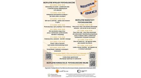 Bezpłatne wykłady, warsztaty i konsultacje psychologiczne dla studentów i doktorantów
